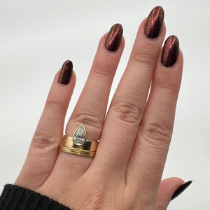 Allyson Pear Engagement Ring Stacked with Finn Wedding  Band
