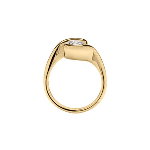 Yellow gold oval bypass partial bezel engagement ring. Gallery View