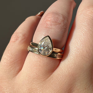 Gold Carolina Pear Engagement Ring Stacked with our Gold Hepburn Half Eternity Wedding Band