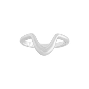 White gold contour wedding band in a horseshoe shape on a white background. 