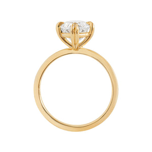 Yellow gold, compass-set NSEW double claw prong solitaire engagement ring on a white background. Gallery view.